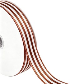 Striped Wired Ribbon 1" x 20 Yards Brown White Gift Wreath
