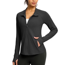 G Gradual Women's UPF 50+ Lightweight Athletic Jacket Sun Protection Zip Up 4 Pockets Long Sleeve Shirts Workout Running, Black, 3XL