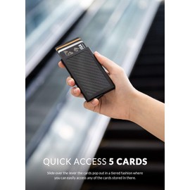 VULKIT Credit Card Holders RFID Blocking Carbon Fiber Slim Bank Card Case Automatic Pop Up Card Wallet, Holds 5 Cards