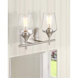 Osimir Bathroom Light Fixtures-Modern Farmhouse 2 Light Vanity Fixture - Bathroom Light in Satin Nickel Finish - Clear Glass Shade, 15" W x 7.5" H, WL9167-2C