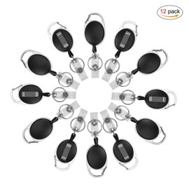 ID Card Holder Carabiner Extendable ID Card Badge Holder with Belt Clip Bobbins Yo-Yo Attachment Clip with Split Ring and 69 cm Cord Black Hard Plastic for Office Hospital (Pack of 12)