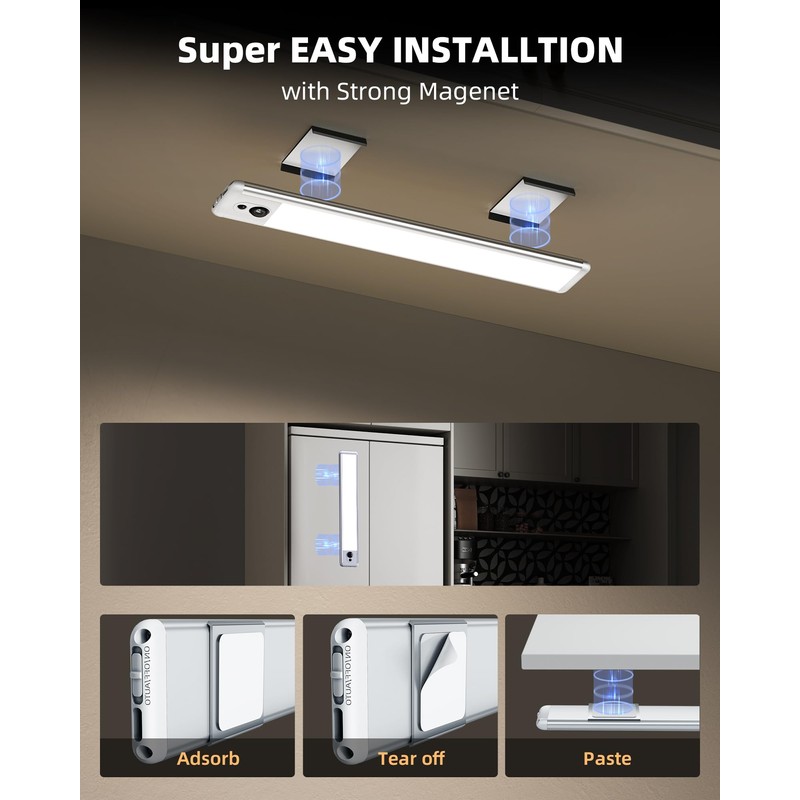 EZVALO 3 Pack Under Cabinet Lighting, Rechargeable Motion Sensor Light,