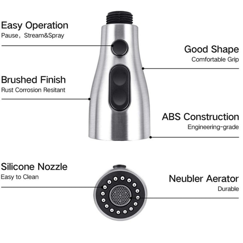 Pull Down Kitchen Faucet Head Replacement, 3-Function Kitchen Faucet Head