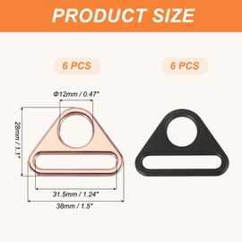 PATIKIL 1.3 Inch Triangle Buckle Adjuster, 12 Pcs Triangle D Ring Metal Buckles with Bar Swivel Clip for Bag Strap Webbing Dog Tag Clip, Rose Gold/Matte Black