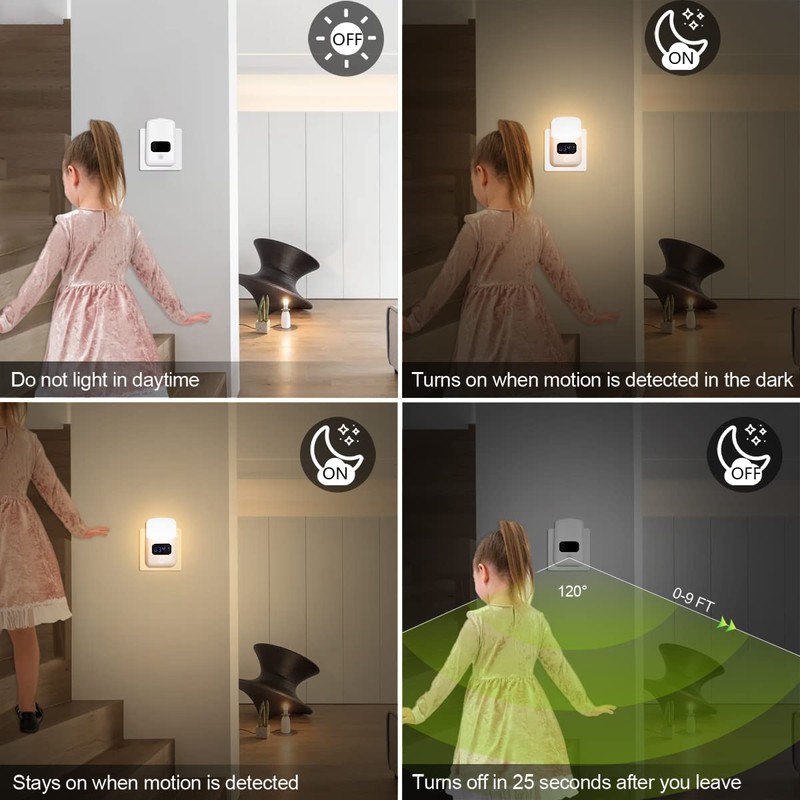LUXON LED Motion Sensor Night Light with Digital Alarm Clock,Bathroom