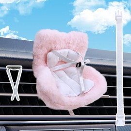 Car Seat for 17cm Dolls with Soft Furry Cushion Air Vent Clip Desktop Stand, Mini Doll Seat Display Stand Pink Car Ornament for Plush Doll Fans and Collectors Baby Doll for Girls