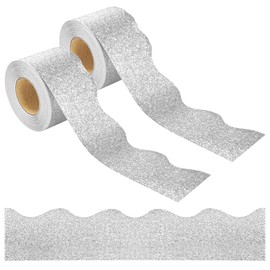 131Ft Silver Glitter Bulletin Board Borders Silver Scalloped Bulletin Board Trims Shiny Decorative Border Trims Sparkle Self-Adhesive Bulletin Stickers for Classroom School Home Office Blackboard Desk