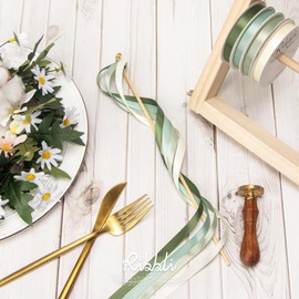 Ribbli Moss Green Satin Ribbon Double Faced Satin 3/8 Inch x Continuous 50 Yards-Moss Ribbon for Gift Wrapping Crafts Wedding Decoration Bows Bouquet Floral Arrangement