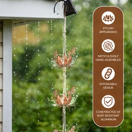 Hanna Roberts Rain Chain Water Collection for Gutters,8.5FT Metal Rain Chain with Butterfly Decor,Rainwater Catcher Chains, Outdoor Garden Yard Decor,Replacement for Downspout (10 Cups)