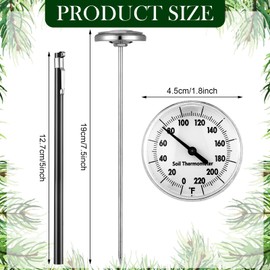 Copkim 2 Pieces Stainless Steel Soil Thermometer 7.5 Inch Stem 0-220 Degrees Fahrenheit Range Soil Temperature Thermometer for Ground, Compost, Garden Soil