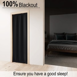 RYB HOME 100% Blackout French Door Curtain for Door Window with Dual Rod Pocket No Coating - Privacy Assured Thermal Insulated Room Darkening Drapes for Sidelight Window, W 26 x L 72, 1 Panel, Black