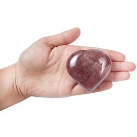 Crocon 50mm Strawberry Quartz Heart Stone Big Heart Shape Puff Stones Set 450+ Carats Pocket Crystal Healing Tumble Collection Palm Worry Stone Good Luck Mothers Day Charm Meditation Gift Home Decor