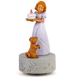 Figura de música de feliz cumpleaños, caja de música de cumpleaños para mamá e hija, figura musical con perro esculpida pintada a mano, juego feliz cumpleaños para ti
