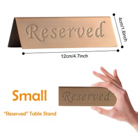 Reserved Sign - Brushed Stainless Steel Free Standing Table Top Compliance Sign - Double Sided - 4.7 by 1.6 Inch - Set of 2 - Copper
