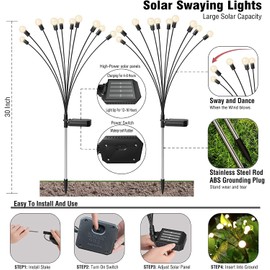 Kizozo Solar Lights for Outdoor Use, Pack of 4, Solar Fireflies with 10 LEDs, Solar Lights Garden IP65 Waterproof, Garden Solar Lights for Outdoors, Solar Lights Garden Balcony, Garden Decoration for
