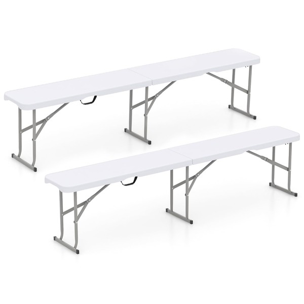 HAPPYGRILL 6 FT Portable Folding Bench Set of 2, Plastic