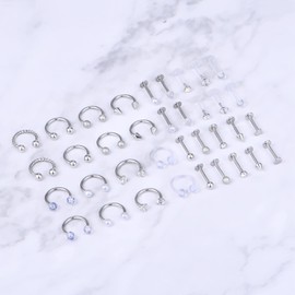 AceFun 16G Lip bar Silver Piercing Helix Tragus Cartilage Ring Hoop Stud Earring Lip Rings Labret Stud Horseshoe Piercing Eyebrow Nose Rings Piercing for Women Men Jewelry