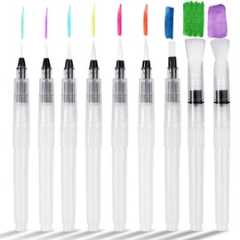 TAIXING Pack of 9 Water Brush Pens, Water Tank Brush, Watercolour Brush Pen with Fillable Water Tank, Brush with Water Tip, Fine Medium Large for Painting, Calligraphy, Watercolour Paints, 155 mm