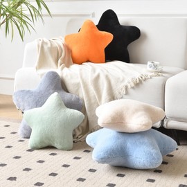 Xiashrk Star Pillow, Decorative Throw Pillows for Bed Couch, 15" Star Shaped Pillow Plush Floor Cushions Room Decor Pillow with Faux Rabbit Fur for Sofa Bedroom Living Room (Black, 19.6" x 19.6")