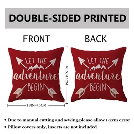 ULOVE LOVE YOURSELF Adventure Arrow Throw Pillow Covers Mountain Forest Pillowcases 18 x 18 Inch Let The Adventure Begin Decorative Cushion Covers for Cabin/Camper (Red)