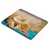 Fabulous Mauspad aus Kunstleder Red Tabby-Katze auf Blauem Tuch Lounging