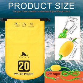 Locmeo 4 Set 2 in 1 Sand Anchor and Buoy Kit Floating Bag Kayak Anchor Waterproof Dry Bag for Lake Beach Boats Watercrafts Hiking Camping Water Sports Surfing Tubing Kayaking(Yellow)