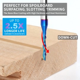 EANOSIC Downcut Spiral Router Bit 1/4 inch Shank, 1/8 inch Cutting Diameter, Extra Long 3 inch Solid Carbide with Nano Blue Coating CNC Router Bits End Mill for Wood Cut, Carving