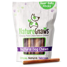 Nature Gnaws Small Bully Sticks for Dogs 5-6" (25 Count) - Long Lasting for Light Chewers and Puppies - Natural Thin Beef Dog Chew Bones - Rawhide Free
