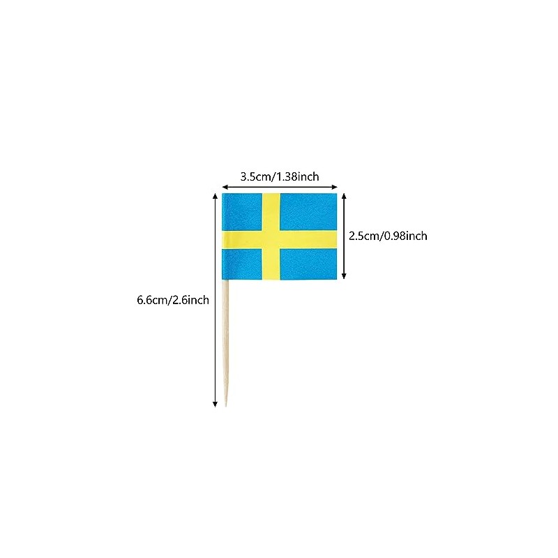 100PCS Sweden Swedish Toothpick Flags Decorations Small Cupcake Toppers Cocktail