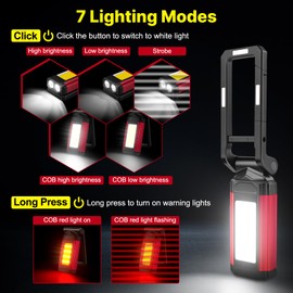 Led Arbeitsleuchte, Werkstattlampe, Taschenlampe Led Aufladbar, Magnetfuß, Wasserdicht, 7 Arbeitsmodi, 360° Drehbarer Halterung und 240° Klappbarem Haken, für Autoreparatur, Werkstatt,Camping, 2 Stück