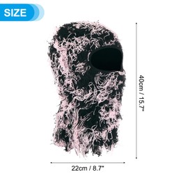 PATIKIL Distressed Sturmhaube, Skimaske, Sturmhaube, Camouflage, gestrickte Gesichtsmaske, winddicht, Vollgesichtsabdeckung für Damen und Herren, Outdoor-Sport, Schwarz/Rosa, schwarz / pink, 1