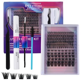 OranSee Kit de Extensiones de Pestañas DIY Volumen, Kit de Extensiones de Pestañas en Racimos D Curl con Pegamento y Sellador de Pestañas y Pinzas para Extensiones de Pestañas (Seductor) - 132pcs