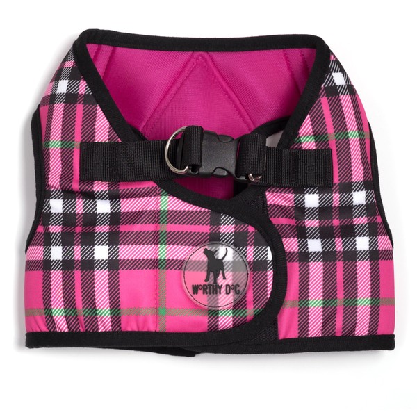 The Worthy Dog Sidekick Padded Harness Hot Pink Plaid Pattern