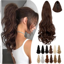 Cephermer Ponytail Extension Claw 18" Long Curly Wavy Clip in Natural Looking Synthetic Hair Extension Ponytail Hairpiece for Women Medium Brown