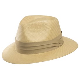 ULTRAFINO Monte Cristo Classic Fedora Straw Panama Hat Sun Wide Brim Lightweight Beach UPF50+ Men or Women Natural with Khaki Hatband 7 3/4