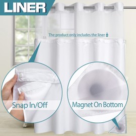 Conbo Mio 1 Pack Hotel Fabric Snap in Shower Curtain Liner Replacement Removable Water Repellent Liner for Bathroom Shower Curtain liner70W X 64H(1 Pack,70Wx64H (for 71(W) x84(H) Shower Curtain))