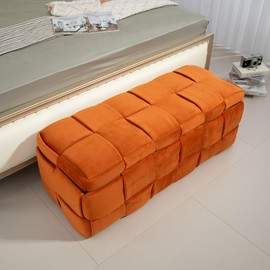 Storage Ottoman,Bedroom End Bench,Upholstered Fabric Storage Ottoman with Safety Hinge, Entryway Padded Footstool, Ottoman Bench for Living Room & Bedroom(Orange)