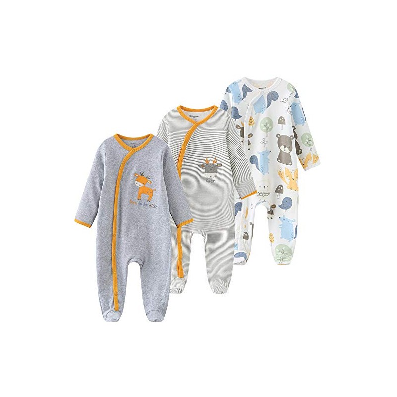 Kiddiezoom Baby Boys Girls Sleep suit 3 Pack, coffee, 3-6