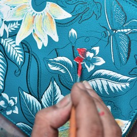 Anuschka Hand-Painted Leather AirPods Case Cover with Flap and Snap Closure for Extra Protection, Royal Garden