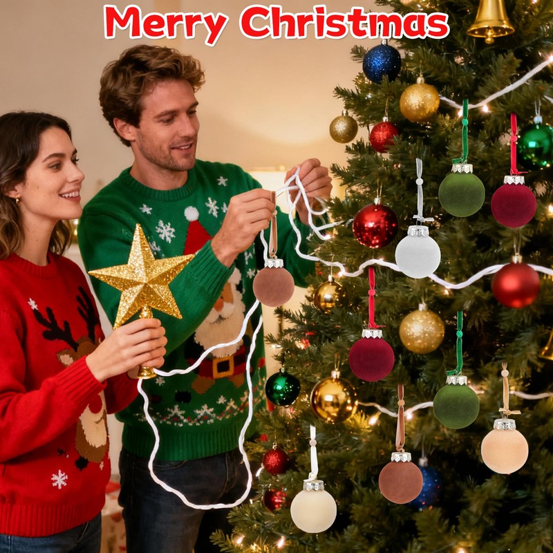 Hysagtek 120 Pcs Christmas Velvet Ornament Strings - Adjustable Ornament