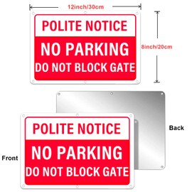 AlfaView Polite Notice - No Parking Do Not Block Gate Signs, 30 X 20CM No Parking Reflective Metal Sign,40 Mil Thick Aluminum, Rust-Free,Fade Resistant, UV Protected,Easy Mounting (2 Pack)