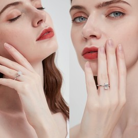 3.0 Carat Moissanite Engagement Ring, Emerald Cut DF Color VVS Clarity Moissanite in Square Wedding Rings, Sterling Silver Rings for Women with 18K White Gold Plated (7)