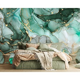 Jdayda Green Marble Wallpaper Mural Abstract Large Photo Art Wall Murals for Bedroom Living Room (Not Self-Adhesive)