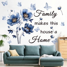 Blue Family Quote Wall Stickers Family Make This House a Home Wall Decals Peel and Stick Vinyl Wall Sticker for Living Room Bedroom Office (Blue-Black)