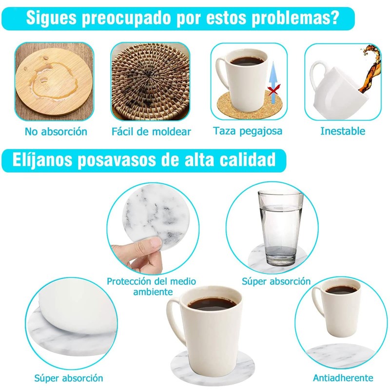 PERCEA Posavasos de Cerámica, Posavasos Redondo Diseño de Mármol, Juego
