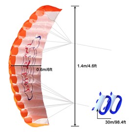 1.4m Dual Line Kite, Kitesurf Stunt Power Kit, Cometa Paracaidas Playa Suave Gigante, Ideal Cometa de Iniciación, Surf, Actividades al Aire Libre Naranja