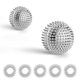 Fyihoxi Pack of 2 Magnetic Acupressure Balls & 5 Acupressure Ring Fingers, Magnetic Acupressure Balls, Hedgehog Ball, 32 mm, 47 mm Diameter Skills, Borderline Set for Stress Relief or Massage