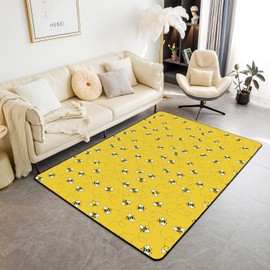 Bee Area Rug 5x7' Kawaii Animals Rugs Mat for Living Room Bedroom Decor Farmhouse Animasl Decor Carpet Non Slip Yellow Area Runner Rug