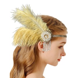 changyexi 1920s Headpiece Beaded Flapper Headband 20s Great Gatsby Roaring Twenties Showgirl Hair Accessories Gold
