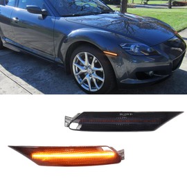 TurningMax For 2004 2005 2006 2007 2008 Mazda RX-8 RX8 Front Bumper Side Marker lights Smoked Lens Amber LED F151-51-120E, F151-51-130E